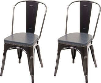 Hhg [nunca Usado] Juego De 2 Silla De Comedor Hhg-447e, Silla De Cocina Chesterfield Metal Piel Sint&eacute;tica Gastronom&iacute;a Industrial, Negro-gris