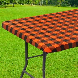 OEM 1 Mantel Rectangular Para Picnic, Mantel De Vinilo Laminado El&aacute;stico E Impermeable, Acampar Y Uso Al Aire Libre (naranja + Negro, 75183 Cm)