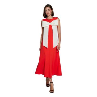 Moskada Rode Crepe Jurk met Witte Strik - Dames - Maxi kleedjes - Rood - L - Kleedjes