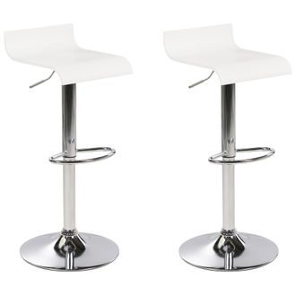 Beliani Beliani - Conjunto De 2 Sillas De Bar De Madera Blanco Plateado Giratorio Reposapi&eacute;s Altura Ajustable Valencia