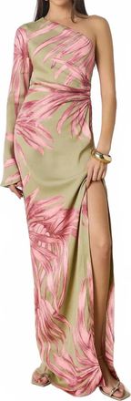 Rococo Sand Fawn One Shoulder Maxi Dress In Green