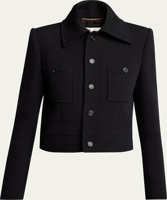 Saint Laurent Collared Button Down Wool Jacket
