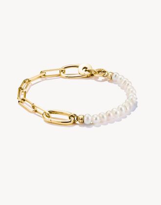 Thomas Sabo Bracciale placcato oro paperclip con perle per ciondoli color giallo oro e bianco