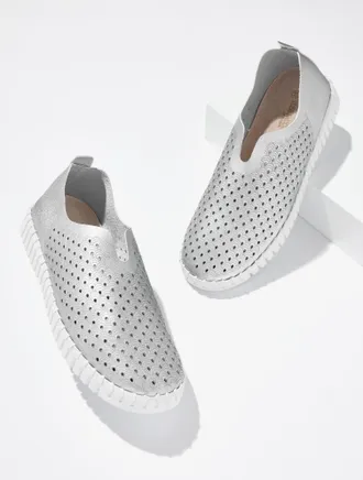 Ilse Jacobsen Tulip Metallic Slip-On Flats - Silver - 10M Talbots