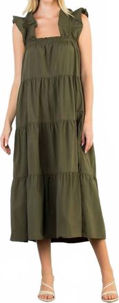 THML Clothing Jamie Flutter Sleeve Tiered Midi Dress In Verde