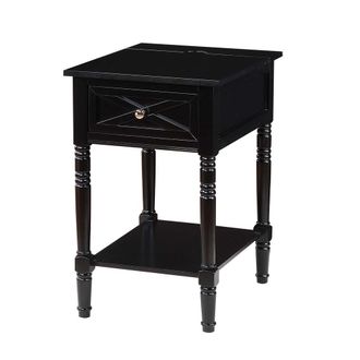 Convenience Concepts Country Oxford 1 Drawer End Table with Charging Station and Shelf, Black