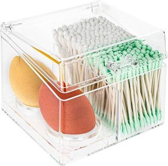 No Brand Estuche Transparente Con Tapa Y Bandeja Extra&iacute;ble Para Huevos De Belleza, Con 3 Compartimentos Para Bastoncillos De Algod&oacute;n, Discos Desmaquillantes Y 