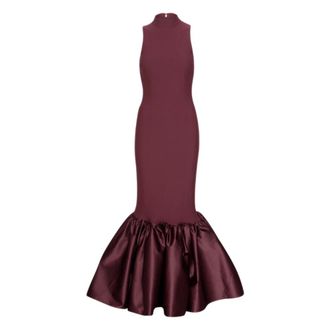 Rotate ROTATE Birger Christensen, Gowns, female, Red, Size: XS Fitted Maxi Dress Zinfandel