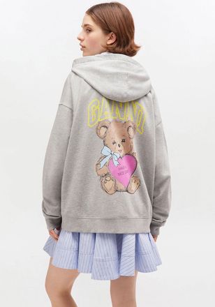 Ganni Grey Teddy Zip Hoodie - Size XXS/XS Cotton