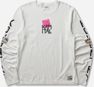 KAPITAL Men s 20/-Jersey Crew Longsleeve T-Shirt (Peckish Kap) White / Pink
