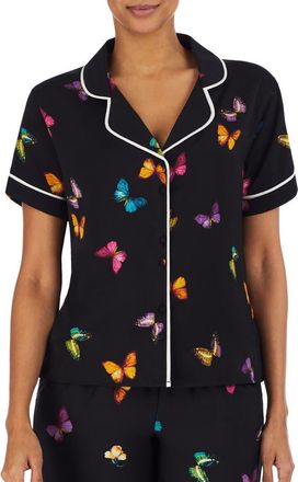Room Service PJs Notch Collar Top in Black Multi at Nordstrom, Size Medium