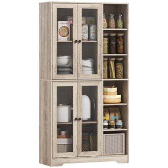 OEM Alacena De Cocina Con Vitrinas Con 4 Puertas Cierre Suave Y Estantes Ajustables, 90x35x172 Cm Gris Claro