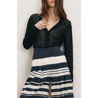 Veronica Beard Ingraham Semi Sheer Cardigan in Navy at Nordstrom, Size X-Large