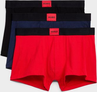 HUGO BOSS Mens 2.5 black/red/navy trunks Cotton 3-pack