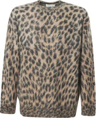 Laneus Truien & Vesten, Heren, Bruin, S, Wol, Leopard Crew Neck Sweater