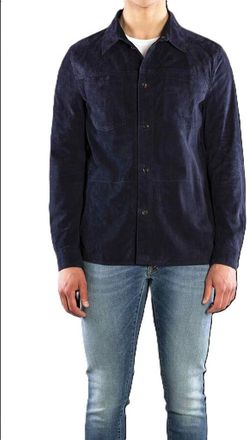 Moorer MenS Blue Suede Button-Up Jacket, Size 48