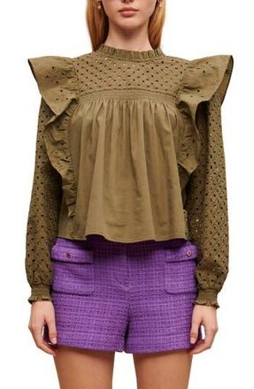 Maje Linode Cotton Eyelet Blouse in Beige at Nordstrom Rack, Size 1 (Fits Like 2-4 Us)