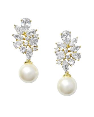 Liv Oliver 18K Plated 45577Mm Pearl Cz Drop Earrings