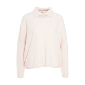 MVM Cashmere Knitwear, female, Pink, Size: XS Oversized Knit Polo Sweater Rosa