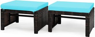 Costway Set De 2 Otomanas En Rat&aacute;n Pe Reposapi&eacute;s 2 En 1 De Exterior Resistentes A La Intemperie Con Coj&iacute;n Blando, 49 X 40 X 33 Cm (turquesa) - Costway