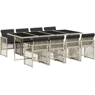 vidaXL Set Comedor De Jard&iacute;n 9 Pzas Cojines Rat&aacute;n Sint&eacute;tico Gris Claro Vidaxl