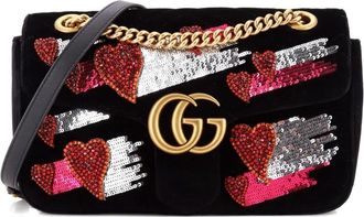 Gucci GG Marmont Flap Bag Embellished Matelasse Velvet Small crossbody bag - Nero