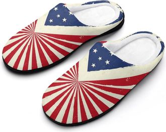 Generic U.S. Vintage Flag Cotton Slippers for Women Indoor Outdoor Slipper Slip-On Memory Foam Home Shoes