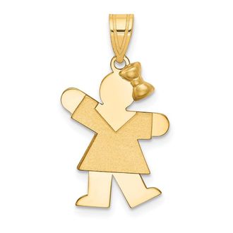 Diamond2Deal 14k Yellow Gold Kids Solid Small Girl with Bow on Right Kiss Charm Pendant