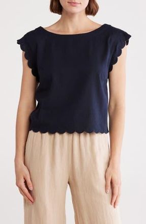 Ellen Tracy Scalloped Crop Tank in Navy at Nordstrom Rack, Size X-Small