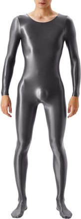 Generic Mens Shiny Patent Leather Catsuit Full Body Men Design Sexy Latex Tight Zip Jumpsuit Rubber Clothing with Crotch Strap Zip Patent Leather Long Sleeve 