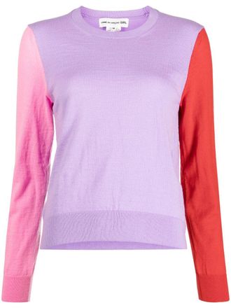 Comme Des Garçons colour-block crew neck jumper - women - Acrylic/Wool - L - Pink