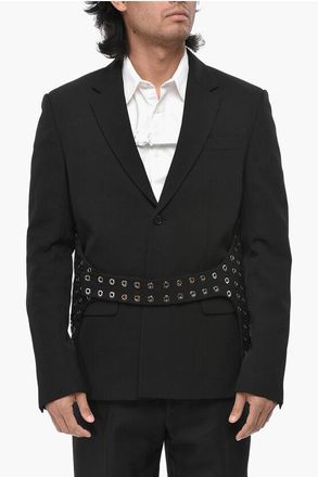 Off-white Virgin Wool Blazer EYELET BELT with Eyelet Detailing size 52