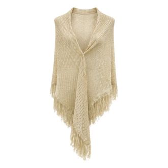 Simona Corsellini Capes, female, Beige, Size: ONE SIZE Scialle crochet con frange in lurex