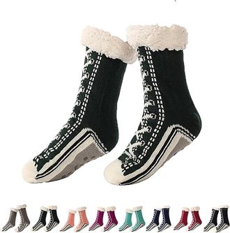 Generic Ultra-Thick Cashmere Slipper Socks for Women, Home Non-slip Soft Cozy Fleece, Winter Warm Fluffy Christmas Sock with Grippers (Black)