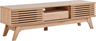 Beliani Beliani - Mueble De Tv Moderno Puertas Correderas 1 Caj&oacute;n Frente De Listones Madera Clara Detroit Ii