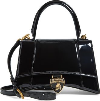 Balenciaga x Automobili Lamborghini Small Hourglass Patent Leather Top Handle Bag in 1000 Black at Nordstrom