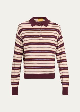 Guest In Residence Collegiate Striped Cashmere Polo Sweater