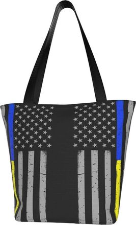 AOOEDM Thin Blue Gold Line Flag Reusable Tote Bag Women Casual Handbag Shoulder Bags for Shopping Groceries Travel Outdoors