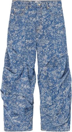 Ganni floral-print gathered jeans - Blue