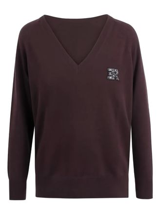 Ermanno Scervino V-neck appliqué sweatshirt - women - Fabric - 42 - Brown