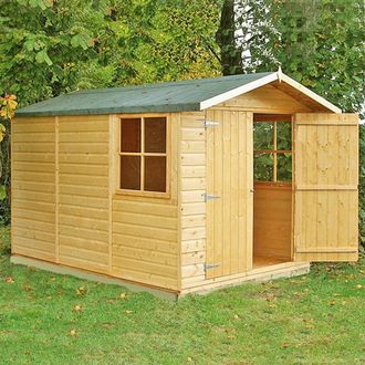 Shires Guernsey Double Doors Tongue & Groove Garden Shed Workshop 7x10 ft in Tan