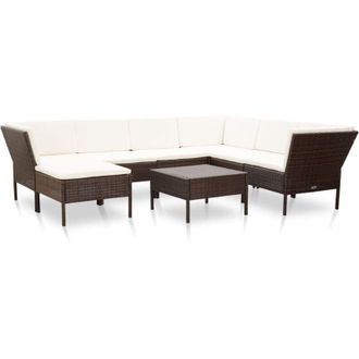 vidaXL Set Muebles De Jard&iacute;n 8 Piezas Y Cojines Rat&aacute;n Sint&eacute;tico Marr&oacute;n Vidaxl