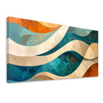 Feeby Cuadro En Lienzo, Abstracci&oacute;n L&iacute;neas Formas Beige Turquesa, 120x60