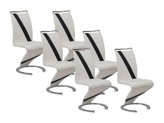 Vente-Unique Conjunto de 6 sillas TWIZY - Piel sint&eacute;tica - Blanco con borde negro