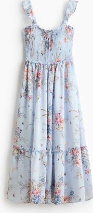 H&M Frill-trimmed Smocked-bodice Dress in Light Blue/floral at Nordstrom, Size Xx-Large