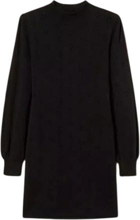 Twinset Jurk met hoge hals Hartjesprint Pofmouwen - Dames - Kleedjes - Zwart - S - Kleedjes