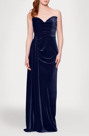 Blondie Nites Drape Strapless Velvet Gown in Navy at Nordstrom, Size 9