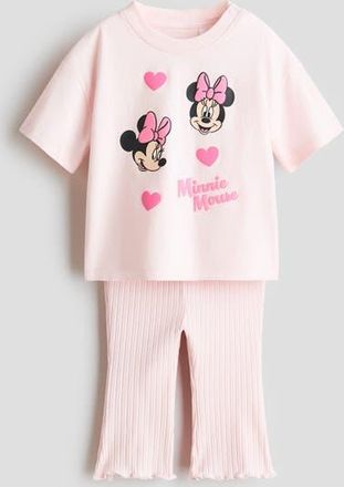 H&M 2-piece Print-motif Cotton Set in Light Pink/minnie Mouse at Nordstrom, Size 18M