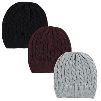 Hudson Baby Cozy Knitted Headwear 3Pk in Black Burgundy at Nordstrom