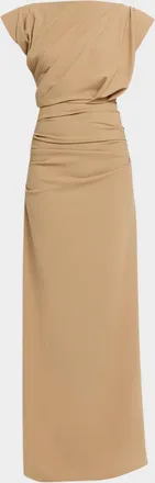 Michael Kors Draped Cap-Sleeve Wool Column Gown